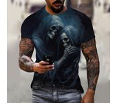 Camiseta Vintage con estampado 3d de calavera de terror para hombre, camisetas holgadas de manga corta con cuello redondo informales clásicas de verano, camisetas de gran tamaño para hombre XL
