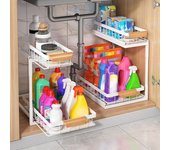Estante de cocina de 2 niveles, organizador deslizante debajo del fregadero, estante de almacenamiento de construcción de Metal duradero para cocina y baño negro