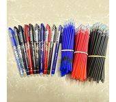 Juego de 4 bolígrafos + 50 recambios de bolígrafos borrables, recambio de 0,5 mm, tinta azul, negra y roja, bolígrafo mágico borrable, material de oficina y escuela