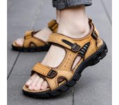 Sandalias clásicas de marca para hombre, sandalias de cuero genuino de verano para hombre, zapatos casuales para vacaciones al aire libre, sandalias de playa para hombre 2024 38 marrón oscuro