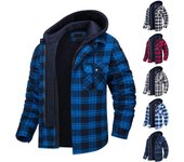 Chaqueta de camisa gruesa con capucha a cuadros de solapa de manga larga de otoño/invierno para hombre L
