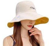 Puntos Mujer Verano Reversible Marguerite Bordado Sombrero de Protección Solar Pescador One Size beige