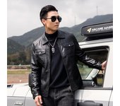 Ropa de motocicleta con bolsillos, chaquetas de piel sintética con cremallera, cuello negro, chaqueta de cuero PU ajustada a la moda para hombre de talla grande S