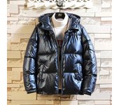 Chaqueta acolchada con capucha, chaqueta acolchada gruesa de invierno, chaqueta acolchada gruesa, chaqueta acolchada brillante y cálida de moda para hombres M negro