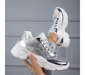 Zapatillas de deporte con plataforma con diseño de purpurina para mujer, zapatos informales con cordones para exteriores, zapatos bajos cómodos, zapatos transpirables de verano para mujer 35