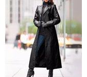 Abrigo de cuero de talla grande con botones y cuello de traje de manga larga de color liso para mujer 4XL negro