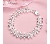 Pulsera de cadena de cuentas de doble hilera de plata de ley 925, joyería de moda para bodas 20CM