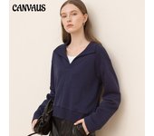 CANVAUS Otoño e Invierno Color sólido PoLo Collar Suéter Blusa Estilo coreano Manga larga Suelto Terciopelo delgado Algodón Costuras Chaqueta S gris