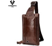 Humerpaul Bolso de hombro de cuero Bolso de pecho / riñonera de gran capacidad negro