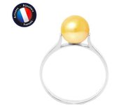 PERLINEA - Anillo Perla Cultivada de Agua Dulce Redonda Auténtica 7-8 mm - Color Oro - Oro Blanco - Joyas Mujer