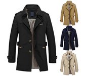 Hombres Otoño Invierno Solapa Gabardina Manga Larga Bolsillos De Un Solo Pecho Chaqueta De Longitud Media Cortavientos 2XL negro