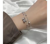 Pulsera de doble estrella con bola pequeña versátil y dulce de moda con campana de buena suerte recomendada por bloggers de Xiaohongshu para mujeres Copper (White Gold)