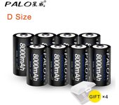 PALO 8PCS 1.2V 8000mAh Batería Recargable Baterías Tamaño D + 4 Estuches de Batería negro