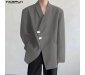 INCERUN Chaqueta de traje informal de color liso con cuello de solapa y manga larga para hombre 4XL negro