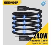 Essager Cable de carga rápida USB C a USB tipo C PD, succión magnética, antibobinado, 240W/100W, para iPhone 15, MacBook, Samsung, QC 4,0 1m 100W C-C negro