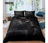 Juego de funda de edredón con diseño de gato, juego de cama doble con estampado de gatos, lindo gatito para niños, funda de edredón de poliéster tamaño king con gato negro misterioso EU single(135x200cm)