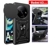 Funda para Redmi A3 Funda deslizante para cámara protectora para Xiaomi Redmi A3 2024 Funda armadura anillo soporte a prueba de golpes Capa for Redmi A3 negro