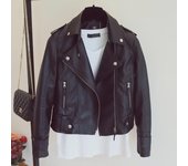 Chaqueta de motociclista de cuero sintético para mujer (2024) - Estilo coreano, con solapa, abrigo corto para primavera y otoño S