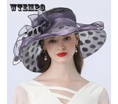 Temperamento Lunares Sombrero de ala Grande Señoras Calle Casual Sombrero para el Sol Flor de Perla Vintage Organza Sombrero para el Sol de Playa Sombrilla Gorra Protectora para el Sol Visera Sombrero de Copa One size color rosa