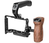 Jaula para cámara de vídeo Poyinco JN-138 + Asa superior + Kit de empuñadura lateral de madera Jaula para cámara de aluminio negro