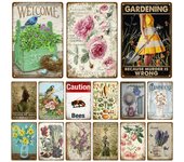 Letrero de metal vintage con diseño de flores y jardinería, plantas divertidas, retro, para el hogar, jardín, decoración de pared exterior, letrero de hojalata con diseño de granja y pájaros. 20x30cm