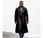 Abrigo de cuero cruzado de manga larga de color liso para hombre 4XL negro