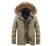 Chaqueta acolchada de invierno para hombre Chaqueta con capucha gruesa y acolchada para hombre, informal, holgada M caqui