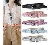 Cinturón para niños con diseño de múltiples agujeros, largo ajustable, cinturón de cuero sintético para jeans, vestido, accesorio decorado con lentejuelas naranja