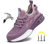 Zapatos de seguridad con punta de acero transpirables para mujer, botas de seguridad para el trabajo, zapatillas deportivas a prueba de pinchazos, botas de seguridad para la construcción 40 color rosa