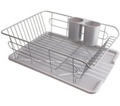 Escurridor de vajilla de metal perlado con bandeja de drenaje horizontal, gris, Ardeo H-5687 gris