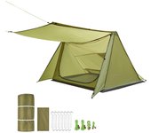 FUNDANGO Pup Solo Military con malla frontal espaciosa, impermeable y bolsa de almacenamiento, tienda de campaña, tienda de campaña, cortina, poliéster, simple, ligera, verde