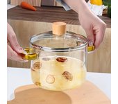 Utensilios de cocina duraderos de vidrio con alto contenido de borosilicato, olla para estofado y sopa de doble mango, Compatible con estufa eléctrica de diseño transparente