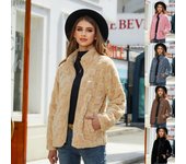 Chaquetas de vellón Sherpa para mujer, chaquetas de invierno cálidas y peludas, abrigo de peluche con cremallera, prendas de vestir exteriores de manga larga con bolsillos, chaquetas de piel sintética de color sólido para mujer S albaricoque