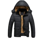 Abrigo de invierno y chaqueta informal de plumón de terciopelo para hombre de mediana edad con capucha suelta M negro