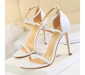BIGTREE Moda Europea y Americana 11 CM Tacón Ultra Alto Punta Abierta Charol Cruzado con Sandalias Sexy para Club Nocturno 40 blanco