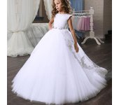 Vestido blanco de verano para niña de boda, vestido de tul con cola para dama de honor, vestidos de fiesta para niña, vestido de noche de princesa con lazo de 8 a 12 años 120 (5T) rosa oscuro