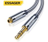 Essager Cable auxiliar Jack 3,5mm Cable de extensión de Audio para auriculares 3,5 Jack Splitter Cable de altavoz para Cable extensor de auriculares 0.5m gris