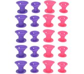 20 rulos de pelo portátiles de silicona para el hogar, herramienta de peinado para mujeres y niñas, morado y rosa.
