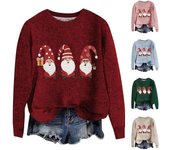 Suéter de punto de lana con cuello estampado navideño de manga larga informal a la moda para mujer L verde oscuro