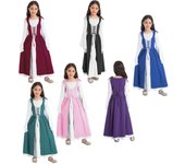 Vestido medieval renacentista de Halloween para niñas, disfraces de cosplay de manga larga con hombros descubiertos, vestido maxi de princesa 5-6 Years púrpura