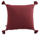 Coussin déhoussable avec pompons  Gaïa  40 x 40 cm  Gaze de Coton  - Gaïa Lie de Vin