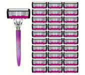 Maquinilla de afeitar de 6 capas para mujer, afeitado suave para piernas y axilas, herramienta de depilación manual de acero inoxidable, accesorio de belleza esencial sin fragancia 1 Handle + 3 Blades