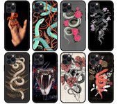 Funda de TPU negra para iPhone 5, 5s, SE, 6, 6s, 7, 8 Plus, X, 10, XR, XS, 11, 12, 13 Pro, MAX, mini, funda de silicona con diseño de serpiente, flores y animales. iphone 5 5S SE 2016