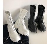Botas de media pantorrilla con cordones para Mujer, zapatos deportivos con tacón de plataforma, a la moda, para otoño e invierno, 2021 36 blanco