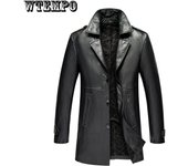 Chaqueta de cuero genuino para hombre, gabardina de cuero de longitud media, abrigo de piel de oveja para otoño e invierno, chaqueta de cuero para hombres jóvenes M