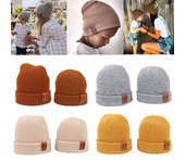 Gorro de bebé de 8 colores, gorro tejido de algodón para niño, gorro para bebé, gorros cálidos de invierno para niños y niñas, gorros sólidos para padres e hijos L beige