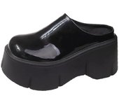 Zapatillas de plataforma impermeables de suela gruesa con forma de bizcocho para mujer, de estilo retro, color negro, de 8 cm, para otoño e invierno 34