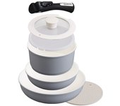 y sartén Iris Ohyama con extraíble compatible con gas IH 26cm cerámica compacta color gris [Ahorro de tiempo y energía] Mango de 6 piezas, fuego,