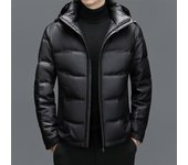 Nueva chaqueta de cuero de piel de oveja para hombre, chaqueta gruesa de cuero genuino con sombrero desmontable, chaqueta de cuero informal y cálida para hombre para invierno M