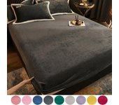2024 invierno cálido franela Lisa banda elástica sábana ajustable Funda protectora de colchón Super suave acogedor tamaño King sábanas de cama doble Bed sheet (90x200x25cm) gris oscuro